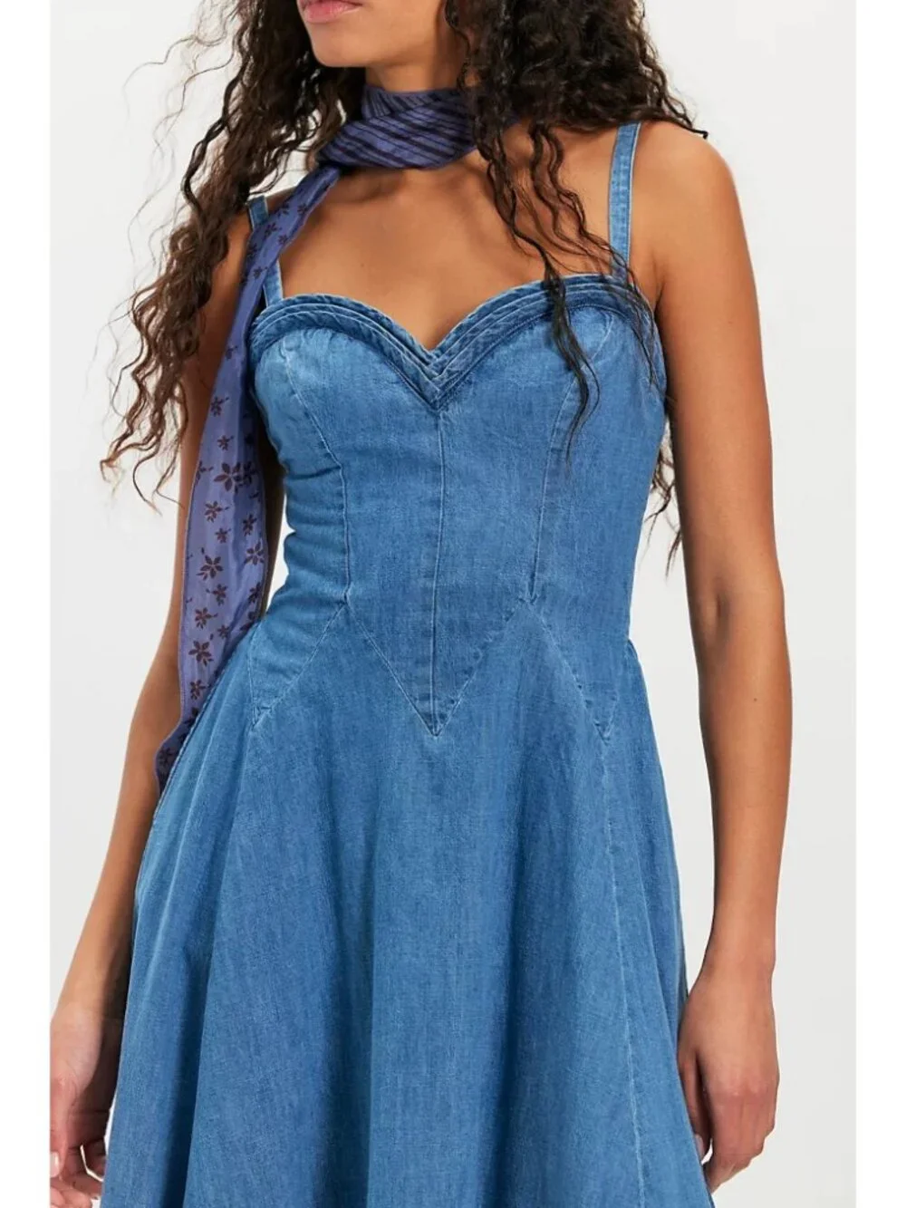 FP Movement Free People Another Season Denim Midi Dress Ruffle Fit & Flare S NWT